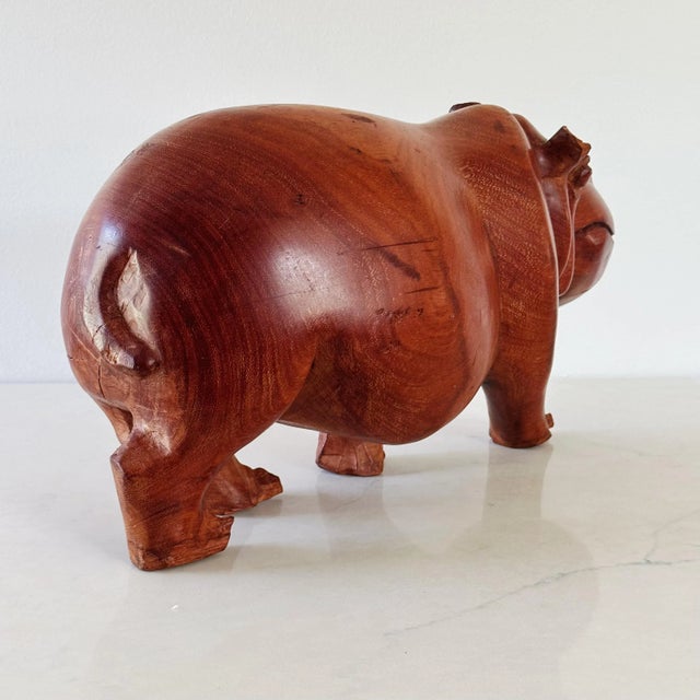 Mid-Century Modern Mid-Century Hand Carved Hippopotamus Sculpture of Solid Teak For Sale - Image 3 of 10