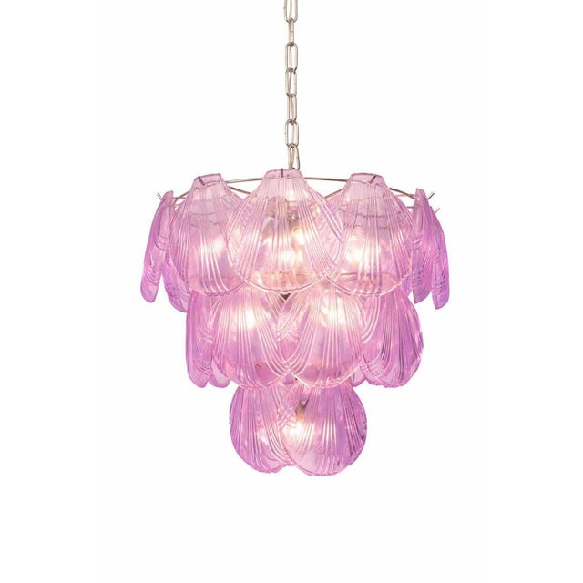 2000 - 2009 Pink Shell Murano Glass Chandelier, 2000s, Set of 2 For Sale - Image 5 of 9