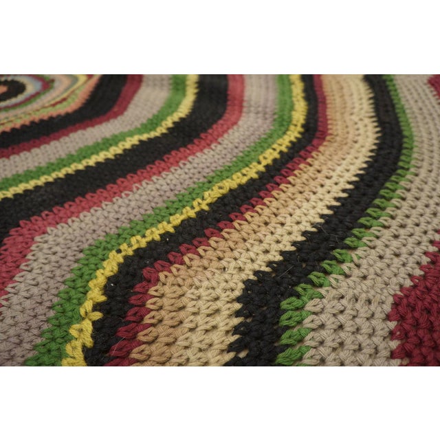 Oval Shape Hexagonal Geometric Modernist Design Antique American Folk Art Braided Rug For Sale In New York - Image 6 of 18