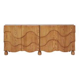 Italian Handcrafted Oak and Travertine Sideboard, 2000s For Sale