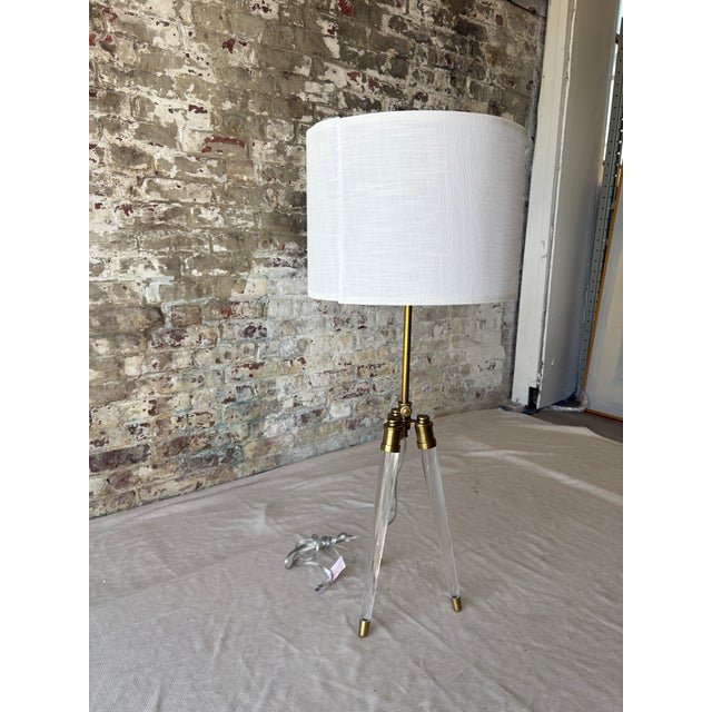 Minimalism 1980s Brass & Acrylic Floor/Table Lamp For Sale - Image 3 of 7