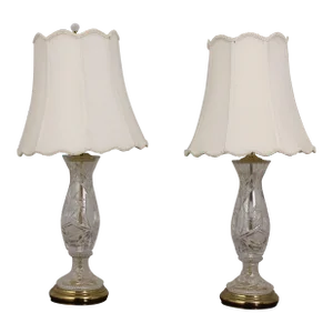 Pair Cut Crystal Etched Table Lamps
