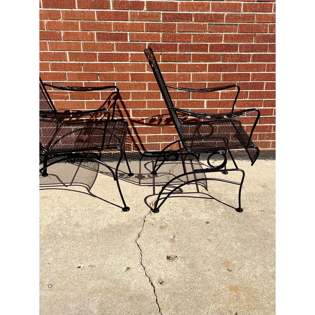 American 1980s Black Meadowcraft Dogwood Patio Wrought Iron Dining Set 4 Chairs Table, Attributed For Sale - Image 3 of 10
