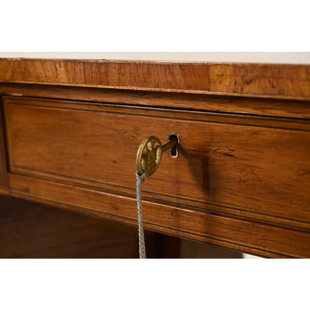 Brown Baker Furniture Regency Inlaid Yew Wood Writing Desk or Console Table, Circa 1980s For Sale - Image 8 of 17