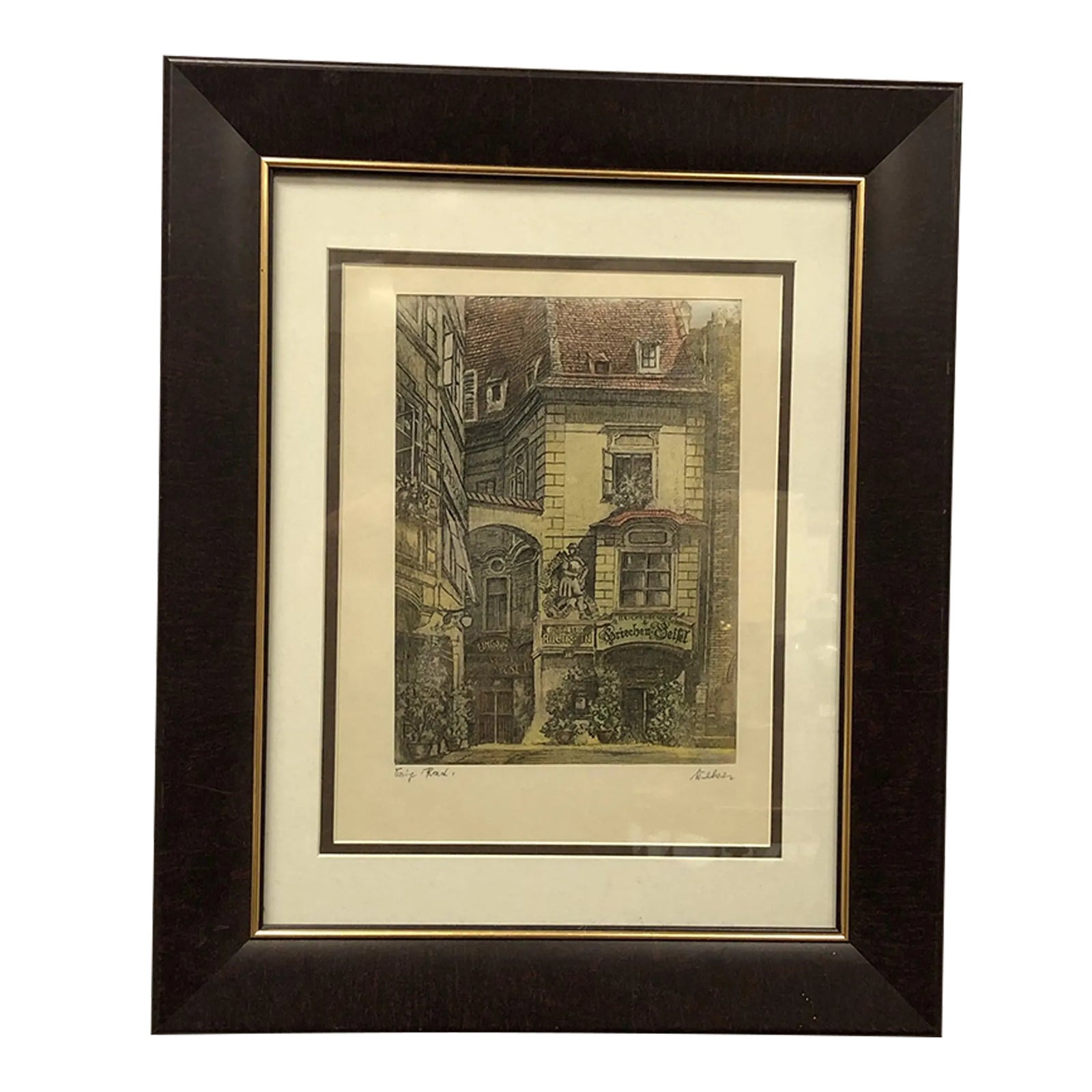 Mid 20th Century Print Signed on the Bottom, Framed | Chairish