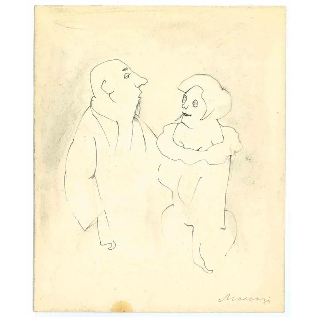 The Couple is a Pen and watercolor drawing realized by Mino Maccari (1924-1989) in the 1960s. Hand-signed on the lower....