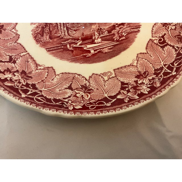 Early 20th Century Mason’s Vista China Serving Plate Dark Red & White Sandwich Tray With Stem Handle For Sale In Dallas - Image 6 of 8