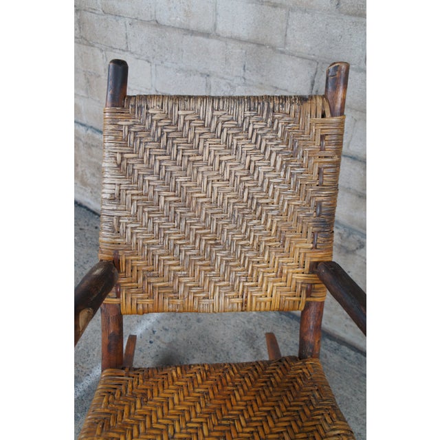 Mid 20th Century Primitive Old Handmade Hickory Rattan Woven Rocking ...