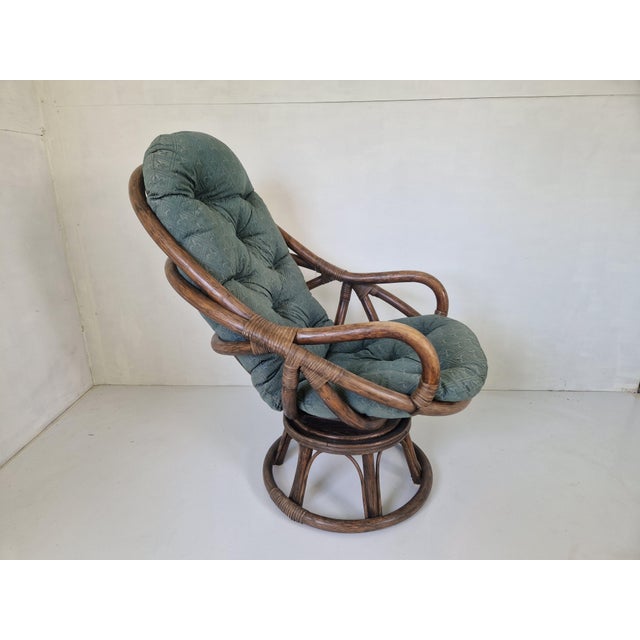 Brown Vintage Bamboo Rattan Swivel Armchair, 1970s For Sale - Image 8 of 8