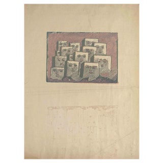 Mino Maccari, Faces, Woodcut Print, 1940s For Sale