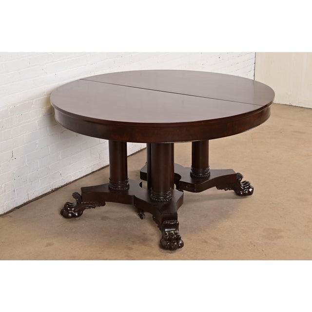 R. J. Horner & Co. George C. Flint Co. Antique Victorian Mahogany Split Pedestal Extension Dining Table With Carved Paw Feet, Newly Refinished For Sale - Image 4 of 13