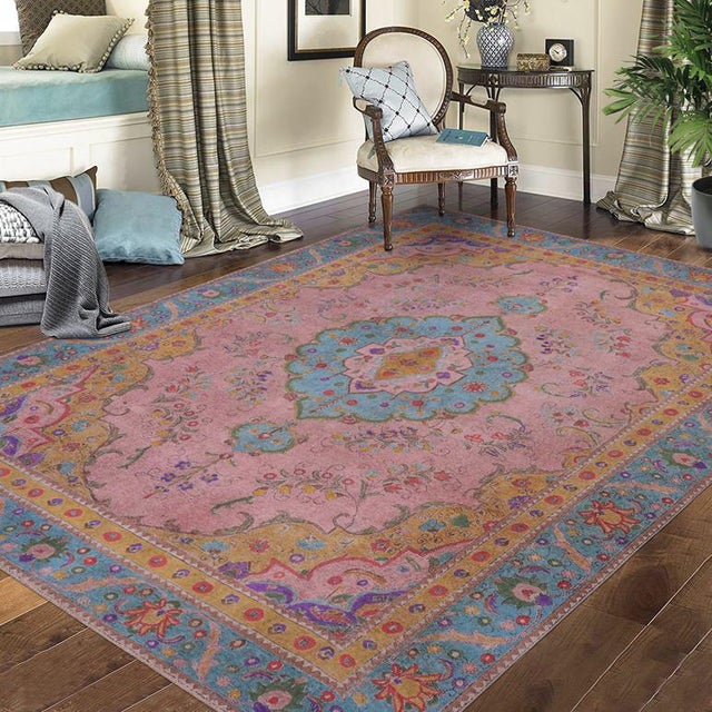 Enhance your living space with this stunning vintage Persian hand-knotted wool rug, a true showstopper that effortlessly...