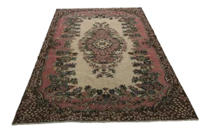1970s Vintage Floral Design Turkish Handmade Rug - 5′6″ × 8′6″