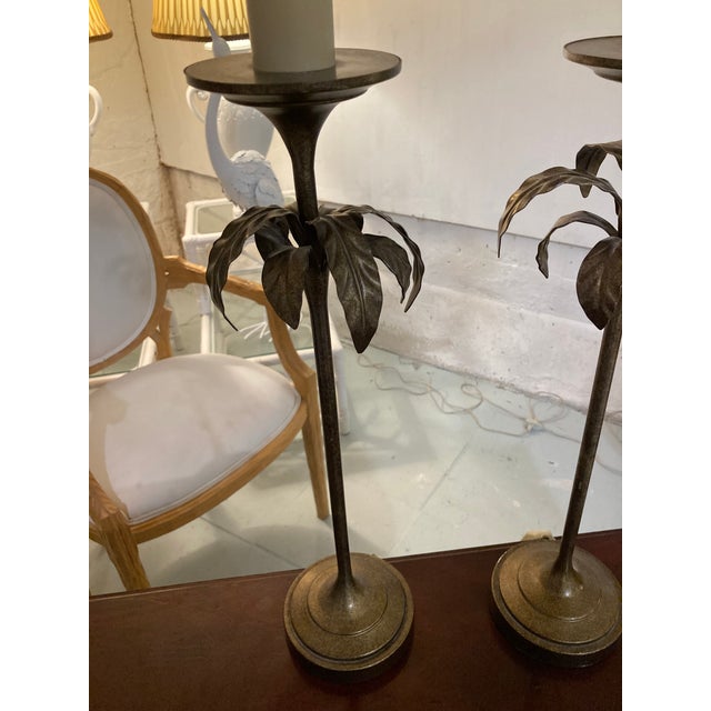 Palm Tree Tole Tables Lamps With Lamps- A Pair For Sale - Image 4 of 9