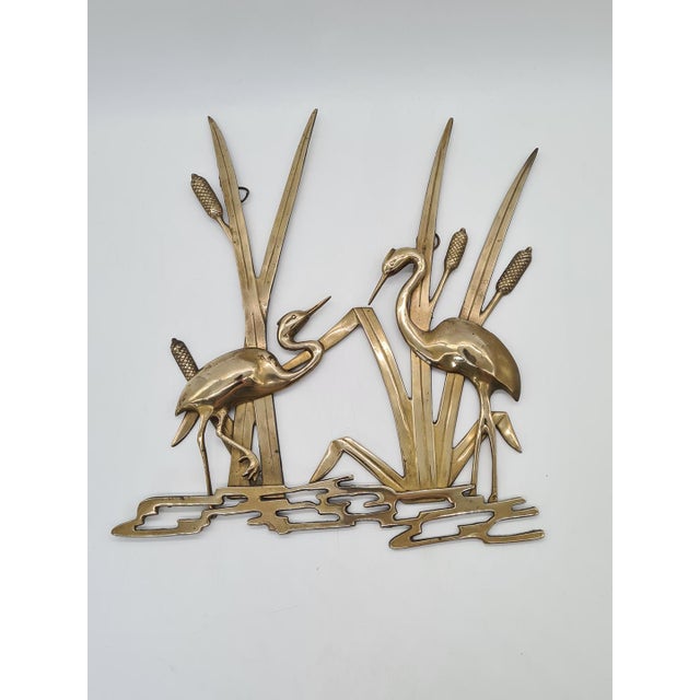Metal Brass Wall Decoration Herons in the Reeds, West Germany, 1970s For Sale - Image 7 of 8