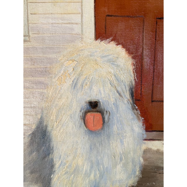 Original Mid Century Oil on Canvas Board Painting of a Sheepdog For Sale In Atlanta - Image 6 of 7