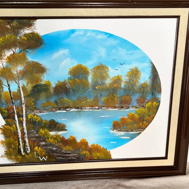 Sky Blue Original Art Lakeside Fall Landscape. For Sale - Image 8 of 10