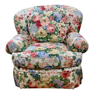 Vintage C R Laine Furniture English Arm Chair in Floral Chintz For Sale