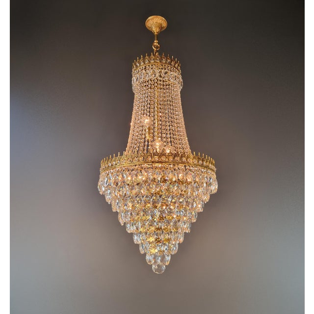 Empire Style Crystal Basket Chandelier Handcrafted Crystal Ornamentation For Sale - Image 4 of 11