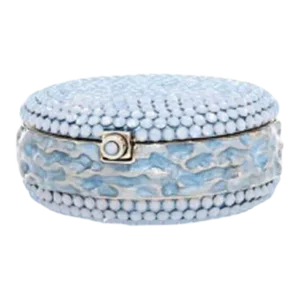 Judith Leiber Macaroon Pillbox Silver Baby Blue Cotton Candy Crystals Pill Box