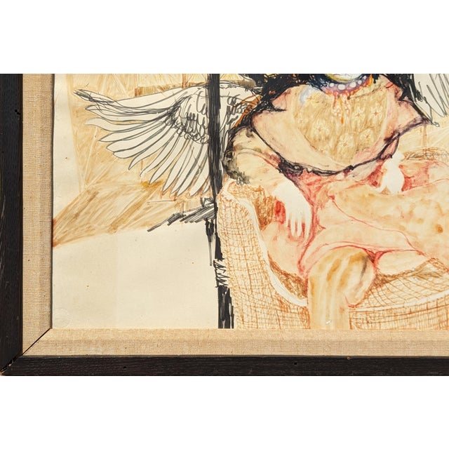 Charles Pebworth Modern Abstract Neutral Tone Figurative Drawing of a Woman with Wings, Late 20th Century For Sale - Image 9 of 11