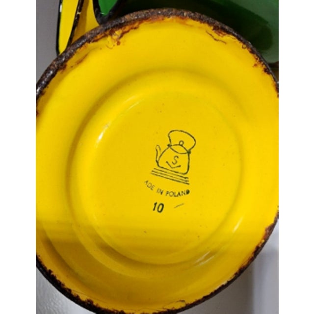 Vintage Yellow Enamelware Milk Pail W/ Cups, Wooden Handle - 4 pcs For Sale - Image 6 of 6