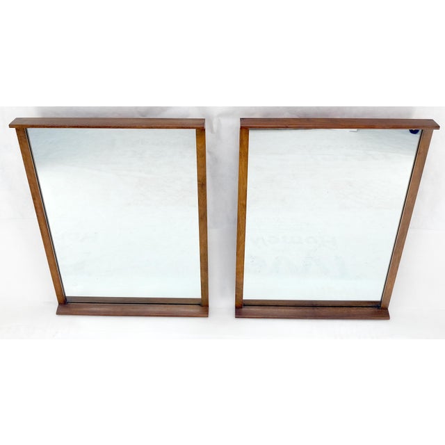 John Stuart Pair of Mid Century Modern Rectangle Walnut Wall Mirrors by John Stuart For Sale - Image 4 of 7