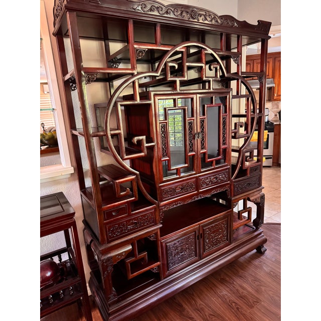 Wood Asymmetrical Multi-Tiered Curio Cabinet / Display Hutch: For Sale - Image 7 of 9