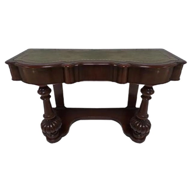 Biedermeier Mahogany Wall Console Table or Desk with Leather Inlay Top and Drawer For Sale