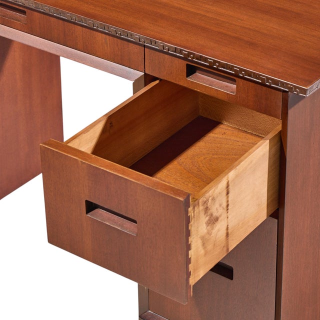 Brown Frank Lloyd Wright Taliesin Mid Century Mahogany Desk For Sale - Image 8 of 12