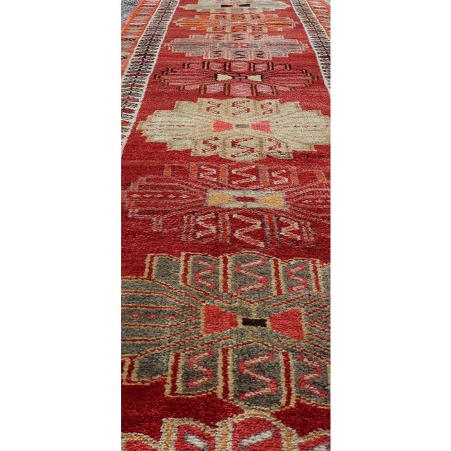 Tribal Vintage Turkish Oushak Runner With Bright and Colorful Large Medallion Design 2'11 X 15'0 For Sale - Image 3 of 10