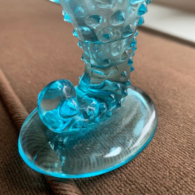 Small Vintage Blue and Opalescent Hobnail Glass Cornucopia Horn For Sale - Image 10 of 13