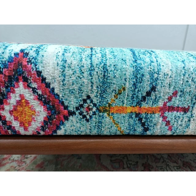 Contemporary Blue Rug Print Fabric Upholstered Soft Top Square Coffee Table Ottoman For Sale - Image 3 of 8