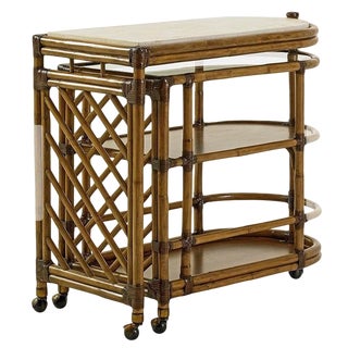 Boho Chic Twin Palms Bamboo Bar Cart For Sale