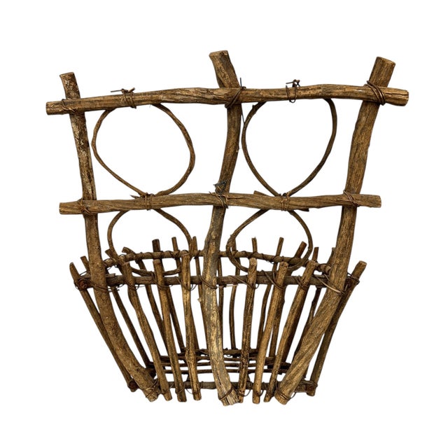 Farmhouse Vintage Farmhouse, Cabin, Lodge, Handmade Twig Flat Back Wall Basket For Sale - Image 3 of 6