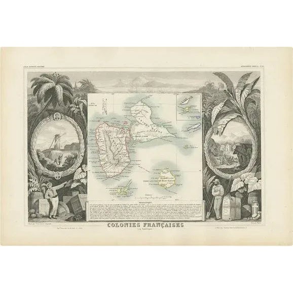 Mid 19th Century Antique Map of the French Colony Guadeloupe attributed to V. Levasseur, 1854 For Sale - Image 5 of 5