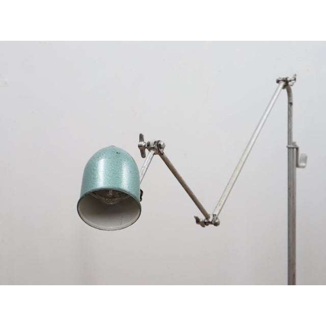 1960s Industrial Adjustable Floor Lamp in Green Hammertone, 1960s For Sale - Image 5 of 12