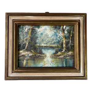 70's Joachim Impressionist River Landscape Oil on Canvas Painting, Framed