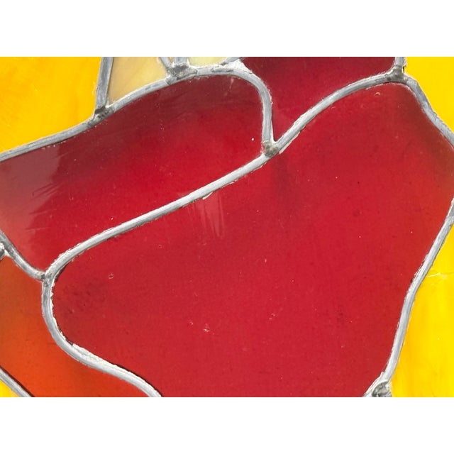 1970s Circa 1978 Gene LeLonde Red Tulip Stained Glass Panel For Sale - Image 5 of 12