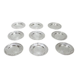 Rare Set of 9 Tiffany & Co. Sterling Silver Vine Pattern Butter Pats For Sale