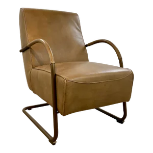 Modern Tan Leather Cantilever Lounge Chair