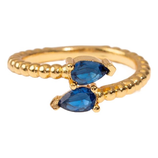 Sapphire Teardrop Glow Gold Adjustable Ring, Size 8 For Sale