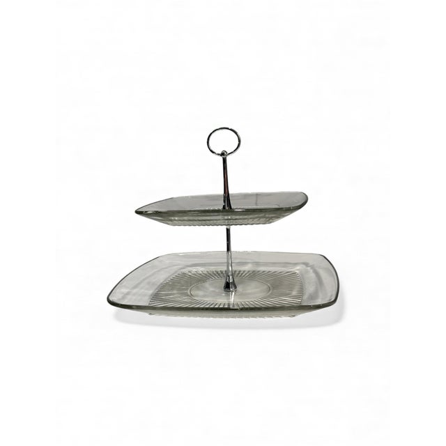 2000 - 2009 Anchor Hocking Two Tier Glass Serving Tray For Sale - Image 5 of 7