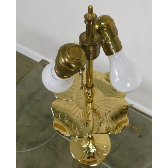 Vintage Quoizel Brass and Glass Foliate Table Lamps W/Shades - a Pair For Sale - Image 12 of 13