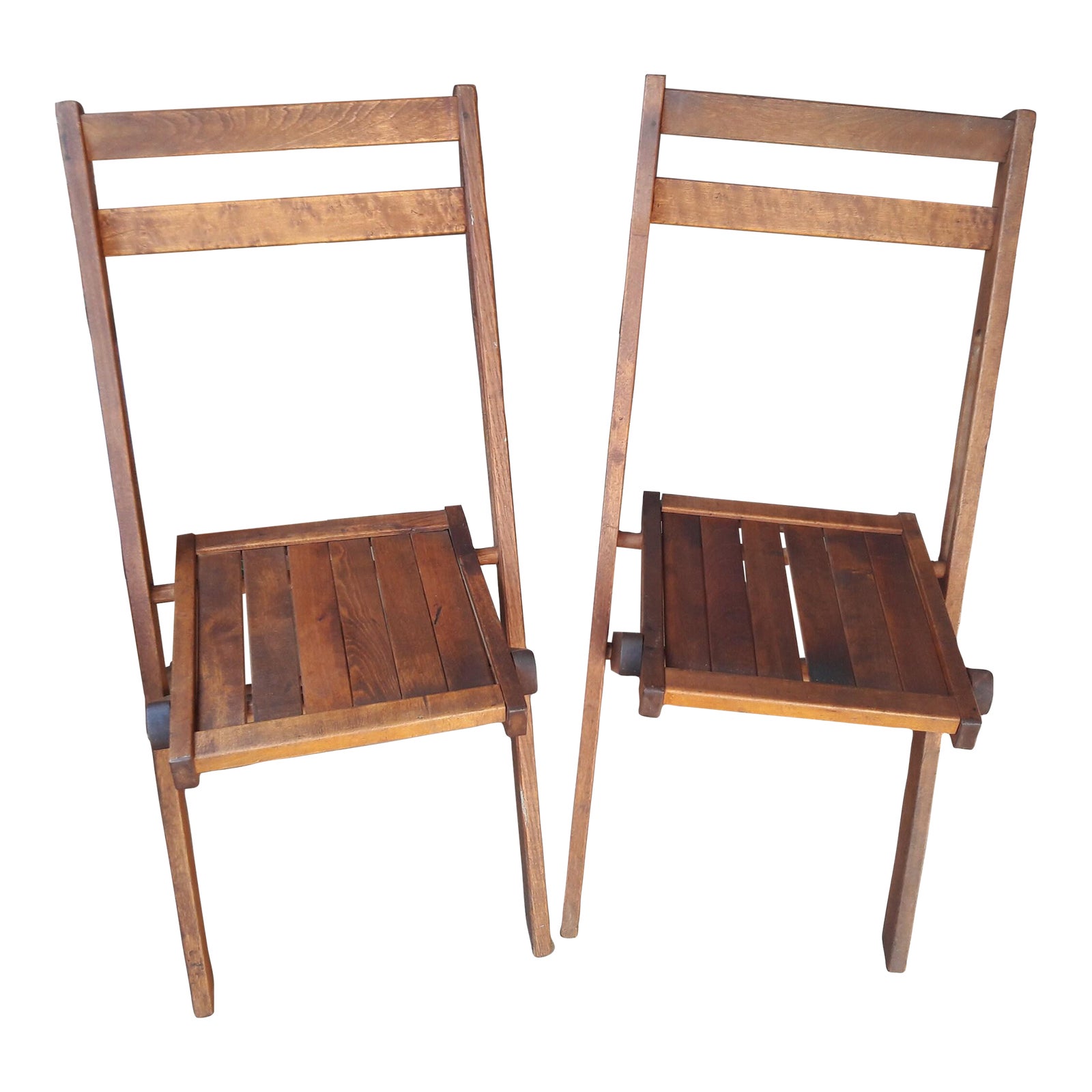 Mid 20th Century Vintage Wooden Folding Church Chairs- Set of 2 | Chairish