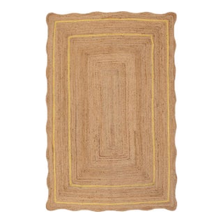 Yellow Natural Jute Wave Scallop Rug 4x6 Ft. For Sale