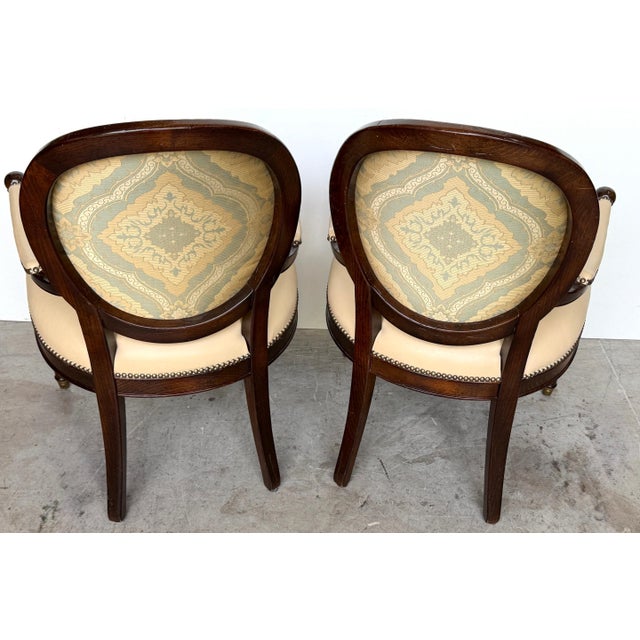 Set of 4 Baker Milling Road Neoclassical Mahogany & Parchment Leather Armchairs For Sale - Image 4 of 17