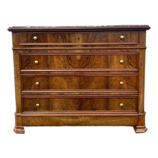19th Century Louis Philippe Burl Walnut Marble Top Chest of Drawer / Commodes For Sale