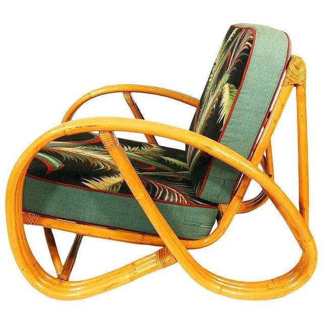 1950s Restored Mid-Century 3-Strand 3/4 Round Pretzel Arm Rattan Lounge Chair, Pair For Sale - Image 5 of 5