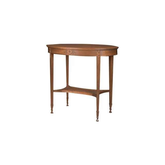 Early 20th Century Antique English Hepplewhite Carved Bellflower Mahogany Caned Oval Side Table For Sale - Image 12 of 12